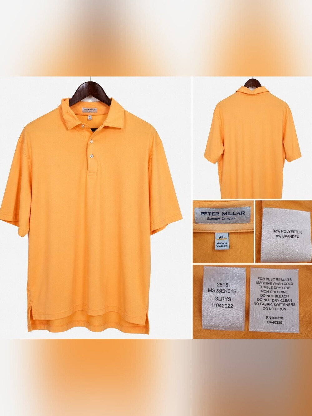 Peter Millar Summer Comfort Polo Shirt Men XL Orange Peach Golf Stretch Short